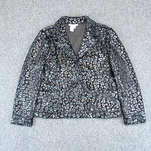 A‎ La Carte Y2K Metallic Leopard Print Faux Fur Blazer Jacket Women Size M Black